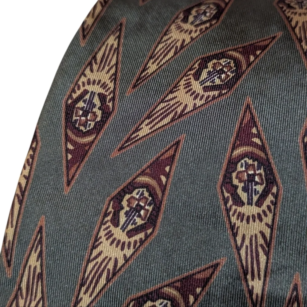 Robert Talbott Studio Nordstrom Silk Neck Tie Vintage Pattern Green Grey Maroon